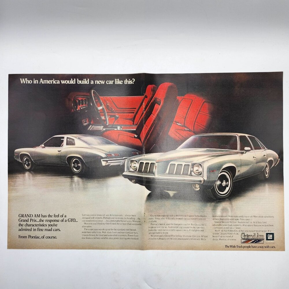 1973 Pontiac Grand Am 2-Page Magazine Print Ad GM General Motors